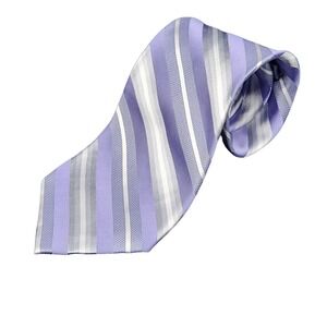 Campia Moda Mens Striped 100% Silk Tie Lavender Gray White XLong Business Dress